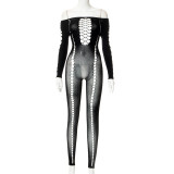 Off Shoulder Long Sleeve Hollow Sexy Slim Bodysuit