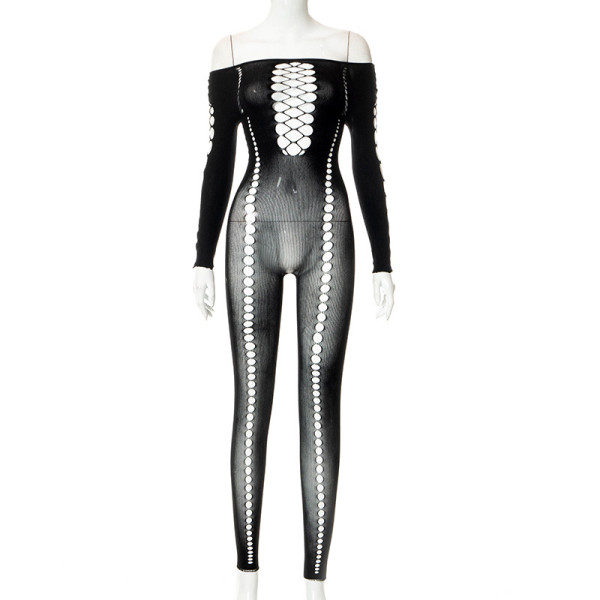 Off Shoulder Long Sleeve Hollow Sexy Slim Bodysuit