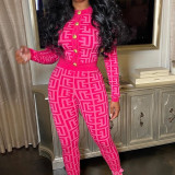 Fashion printed button trousers zipper casual suit