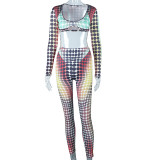 Fashion printed sexy chest wrapped long sleeved trousers sports suit