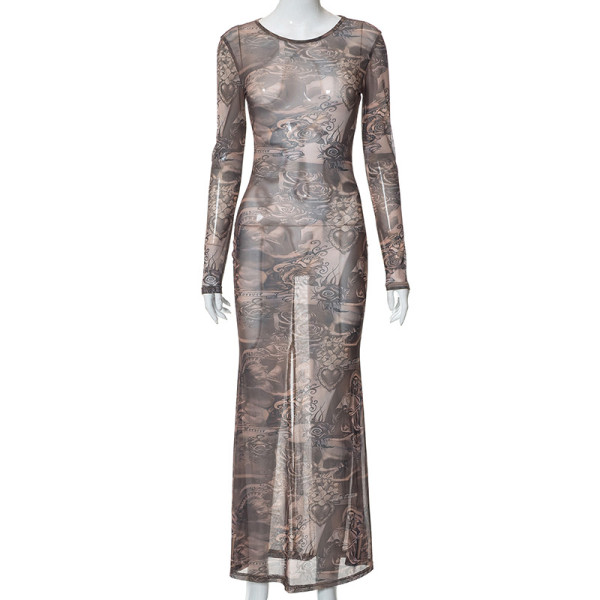 Perspective screen street style printed dress