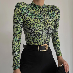 Abstract Print Long Sleeve Round Neck Street Personality Versatile Top