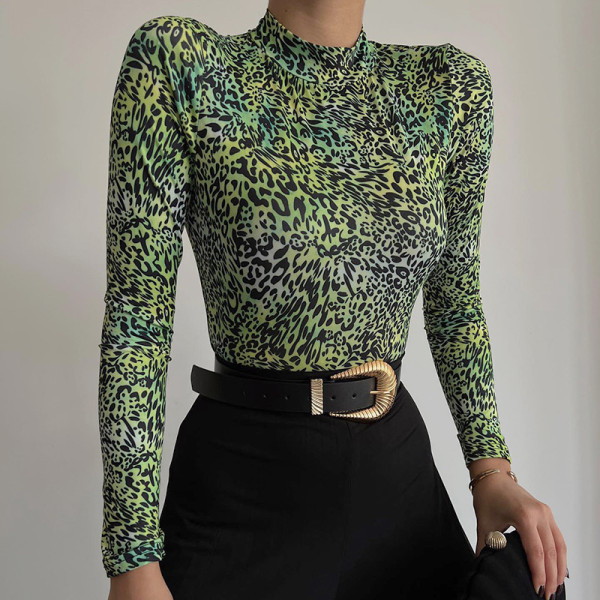 Abstract Print Long Sleeve Round Neck Street Personality Versatile Top
