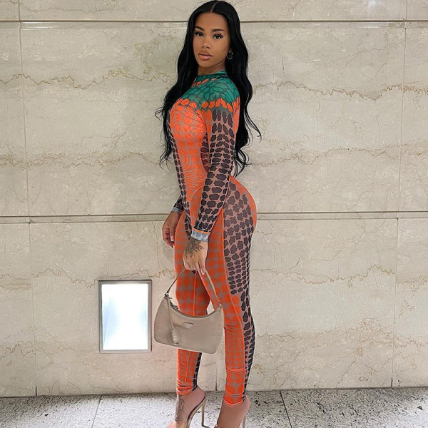 Stand Collar Long Sleeve Bodysuit High Waist Tight Leggings Fashion Bodysuit