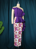 Floral Floral Dress One Shoulder Tapered Neck One Step Dress
