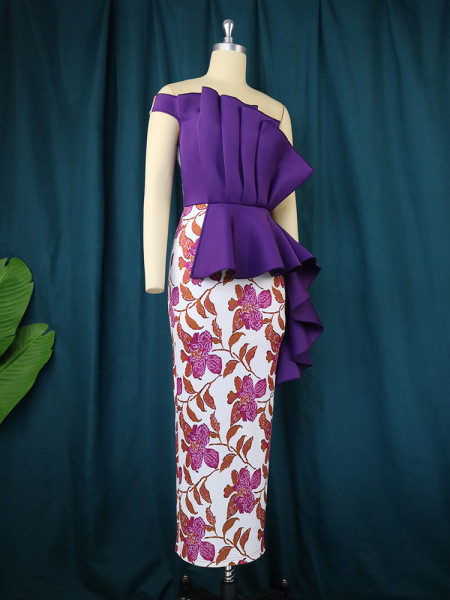 Floral Floral Dress One Shoulder Tapered Neck One Step Dress