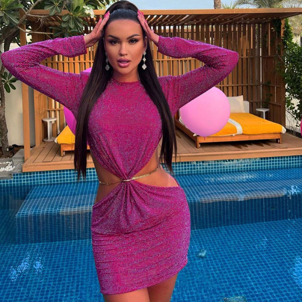 Sequins cut out slim temperament hip wrap dress