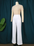 Round neck short sleeve beaded jumpsuit casual style high waist slim party dress