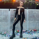 Off Shoulder Long Sleeve Hollow Sexy Slim Bodysuit