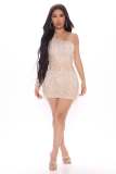 Fashionable hip wrap dress One side long sleeve sequin tassel sexy party nightclub dress