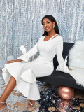 Personalized Hollow Collar Sexy Big Hemline Dress New Flare Sleeves Fishttail Dress