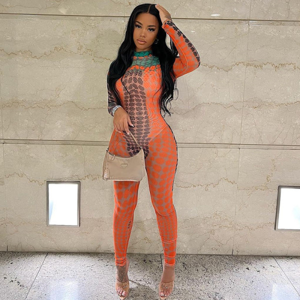 Stand Collar Long Sleeve Bodysuit High Waist Tight Leggings Fashion Bodysuit