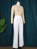 Round neck short sleeve beaded jumpsuit casual style high waist slim party dress