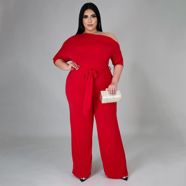 Oversize Women's Fashion Solid Shoulder Strap Jumpsuit Wide Leg Pants