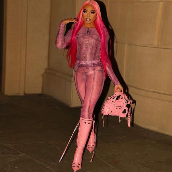 Zipper round neck long sleeve tight hip leggings fashion suit
