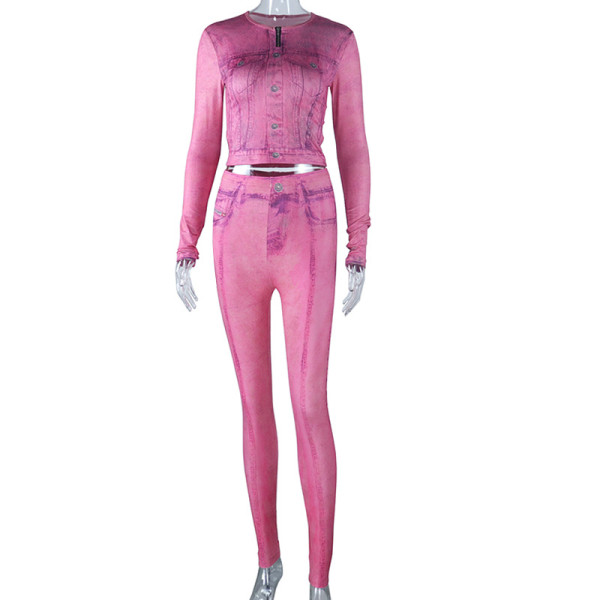 Zipper round neck long sleeve tight hip leggings fashion suit