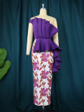 Floral Floral Dress One Shoulder Tapered Neck One Step Dress