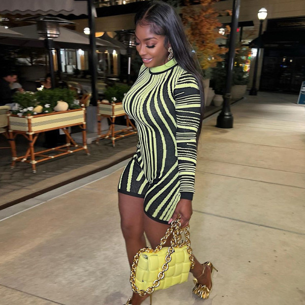 Round neck long sleeve digital printing tight hip lifting one-piece shorts