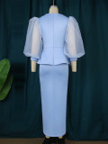 Square Neck Studded Beads Perspective Lantern Sleeve Dress Elegant Party Dress One Step Dress