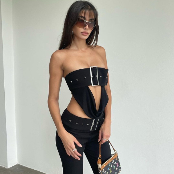 Sexy open navel bodice super short top fashionable design versatile vest