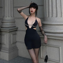 Hot drill strap neck hook sexy hollow small split dress revealing backpack hip skirt