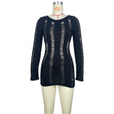 Sexy Hollow Thin Long Sleeve Top Round Neck Hollow Back Dress