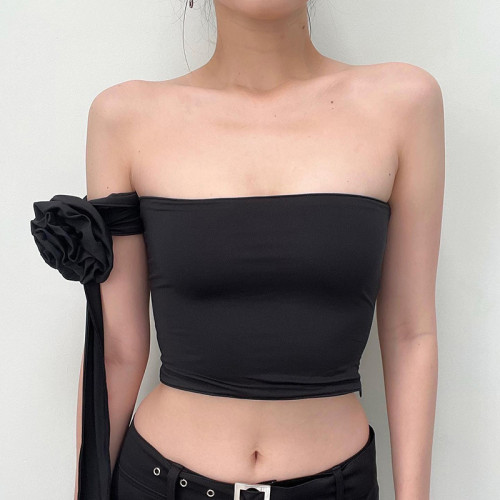 Three dimensional flower multi wear top temperament casual versatile bra vest