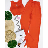 Sweet solid color short vest drawstring high waist straight trousers fashion casual suit