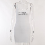 Basic simple printing vest dress Slim fashion casual bag hip skirt