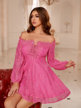 Sexy dress embroidered lace edge off shoulder skirt