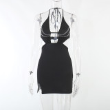 Hot drill strap neck hook sexy hollow small split dress revealing backpack hip skirt