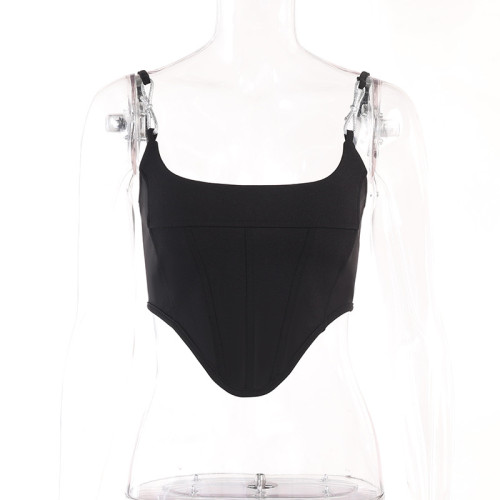Diamond belt butterfly end waist show chest strap sexy slim fashion solid color short top