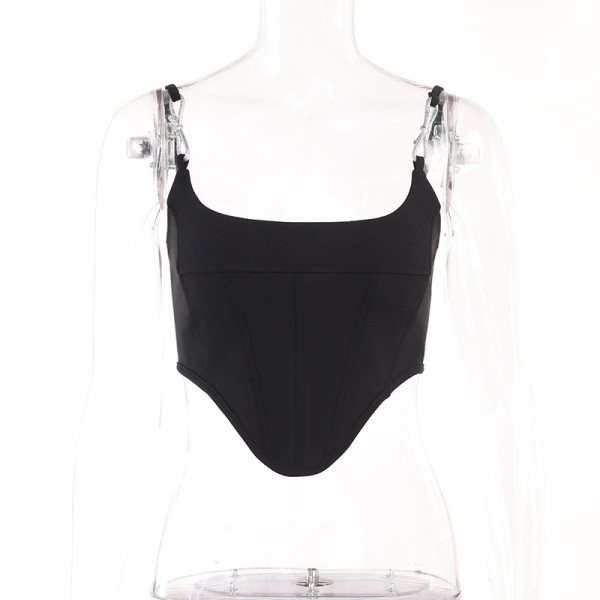 Diamond belt butterfly end waist show chest strap sexy slim fashion solid color short top