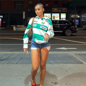 Fashion digital printing street racket lapel loose pullover long sleeve sweater