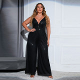Large Women's Sleeveless Backless Solid Sequins Slim Fit Fashion Slim Jumpsuit