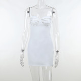 Diamond Chain Sexy Lace Chest Cup Strap Dress Slim Party Wrap Hip Dress
