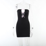 Temperament Bowknot Hollow out Bra Dress Sexy Spice Girl Slim Party Wrap Hip Dress