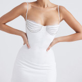 Diamond Chain Sexy Lace Chest Cup Strap Dress Slim Party Wrap Hip Dress