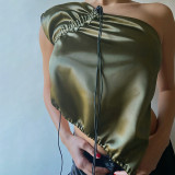 Sexy Irregular Drawstring One Shoulder Top Slim Tie Hot Girl Tank Top
