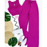 Sweet solid color short vest drawstring high waist straight trousers fashion casual suit
