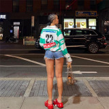 Fashion digital printing street racket lapel loose pullover long sleeve sweater