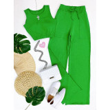 Sweet solid color short vest drawstring high waist straight trousers fashion casual suit