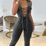 Lapel strap sexy chest tight-fitting hip jumpsuit fashion women's wear