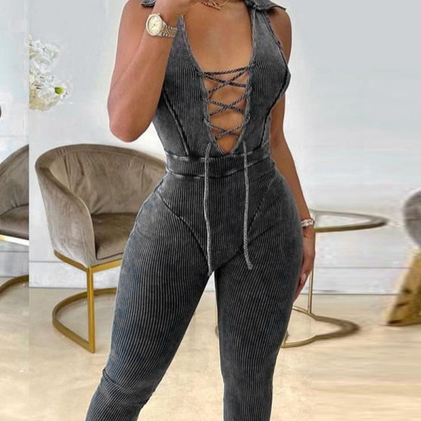 Lapel strap sexy chest tight-fitting hip jumpsuit fashion women's wear