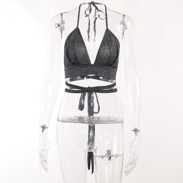 Sexy, shiny, deep V-neck, strapping, backless suspender, party versatile, hot girl top