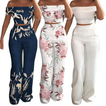Two-piece set of short printed vest, high waist wide leg pants, women's casual suit