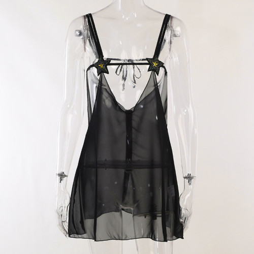 Sexy characteristic chest cup suspender with open back strap dress perspective beach skirt