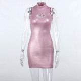 Semi-high collar sleeveless D-line embroidered dress sexy slim hot girls bar party buttock skirt