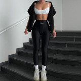 High-waist tight-fitting letter-printed shark trousers sports fitness fashion hip pants