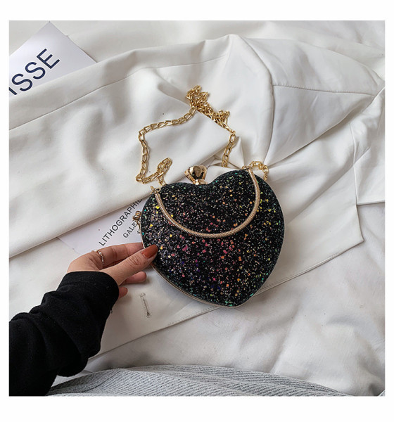 Sequin heart-shaped bag cute girl versatile portable messenger dinner bag